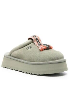 UGG Women's Sage Green Suede Platform Slippers Size 7